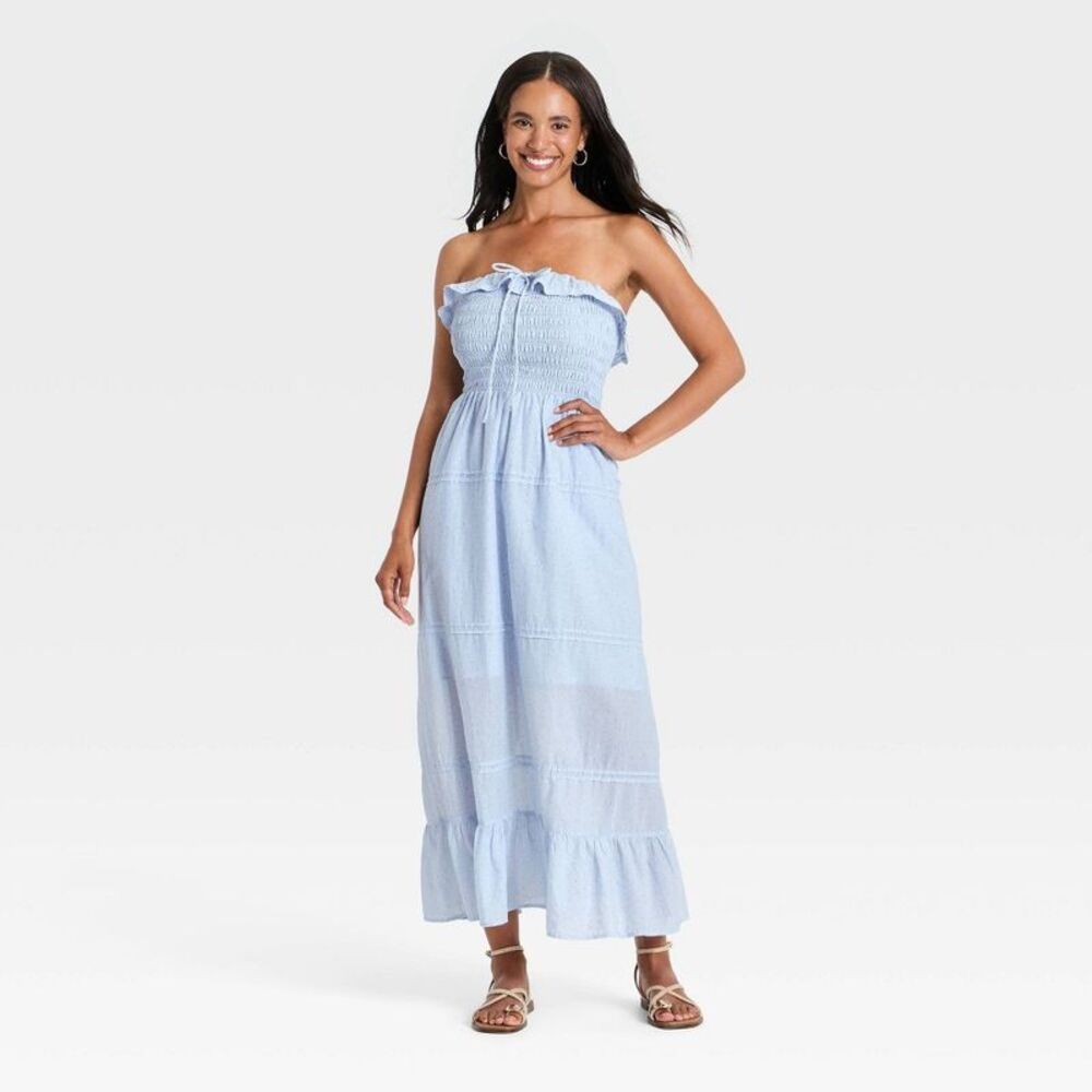 Universal Thread Strapless Light Blue Smocked Maxi Dress